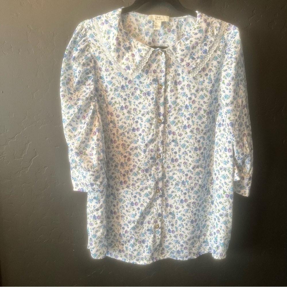 H by Halston Halston Whimsical Floral Button Front Cottagecore Blouse Size:XL - Picture 4 of 13